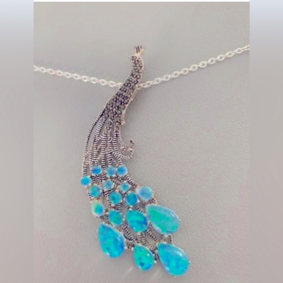 NWT Marcasite & Opal Peacock Necklace - Picture 2 of 7